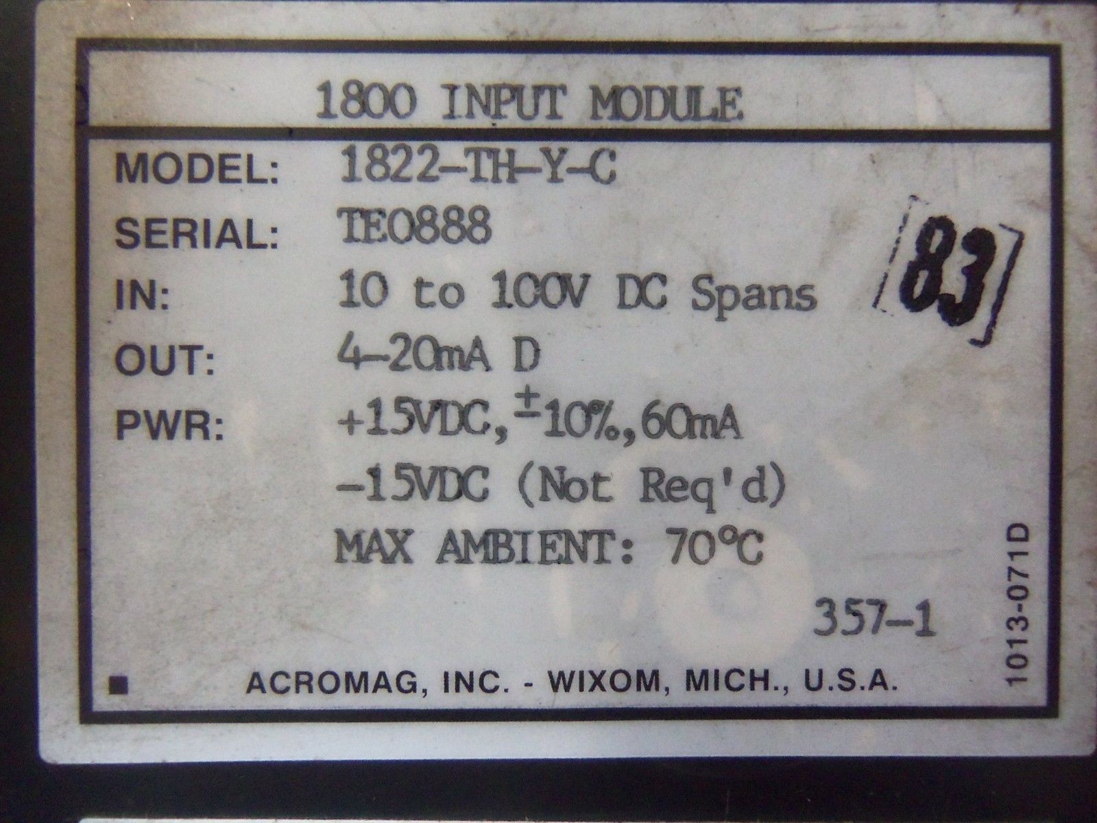 ACROMAG INPUT MODULE 1822-TH-Y-C UNMP