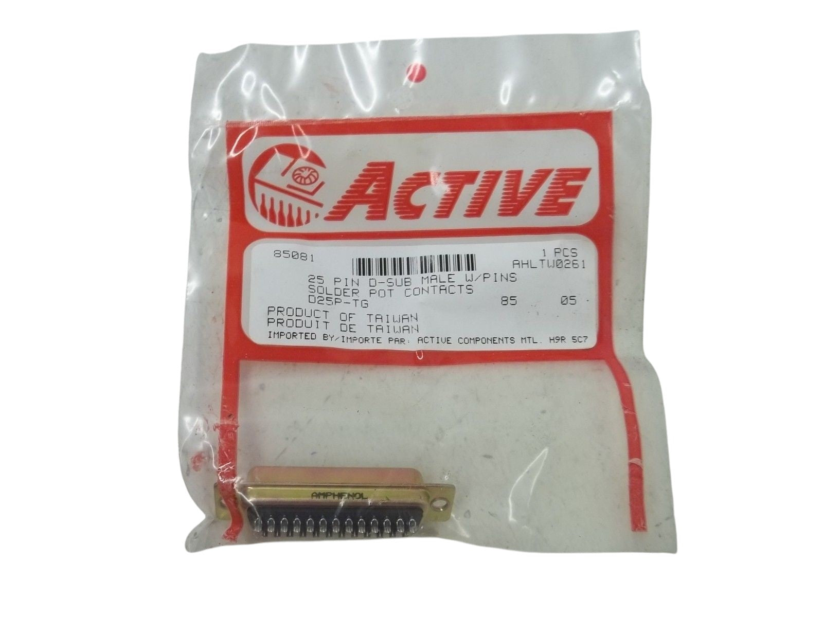 ACTIVE D25P-TG 25 PIN D-SUB MALE W/PINS NSMP