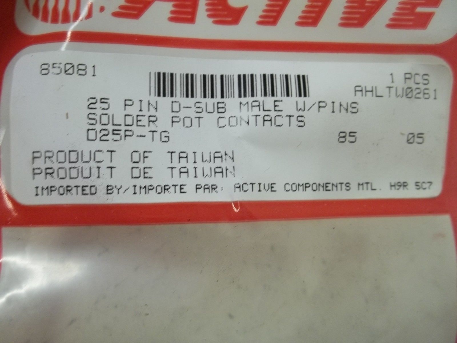 ACTIVE D25P-TG 25 PIN D-SUB MALE W/PINS NSMP