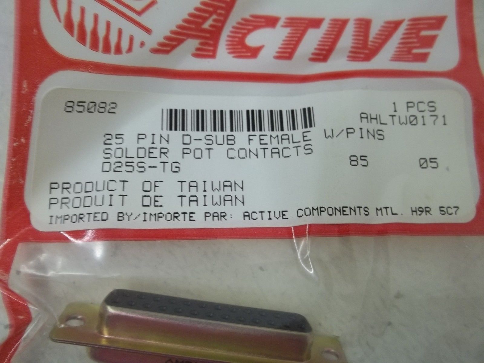 ACTIVE D25S-TG 25 PIN D-SUB FEMALE W/PINS NSMP