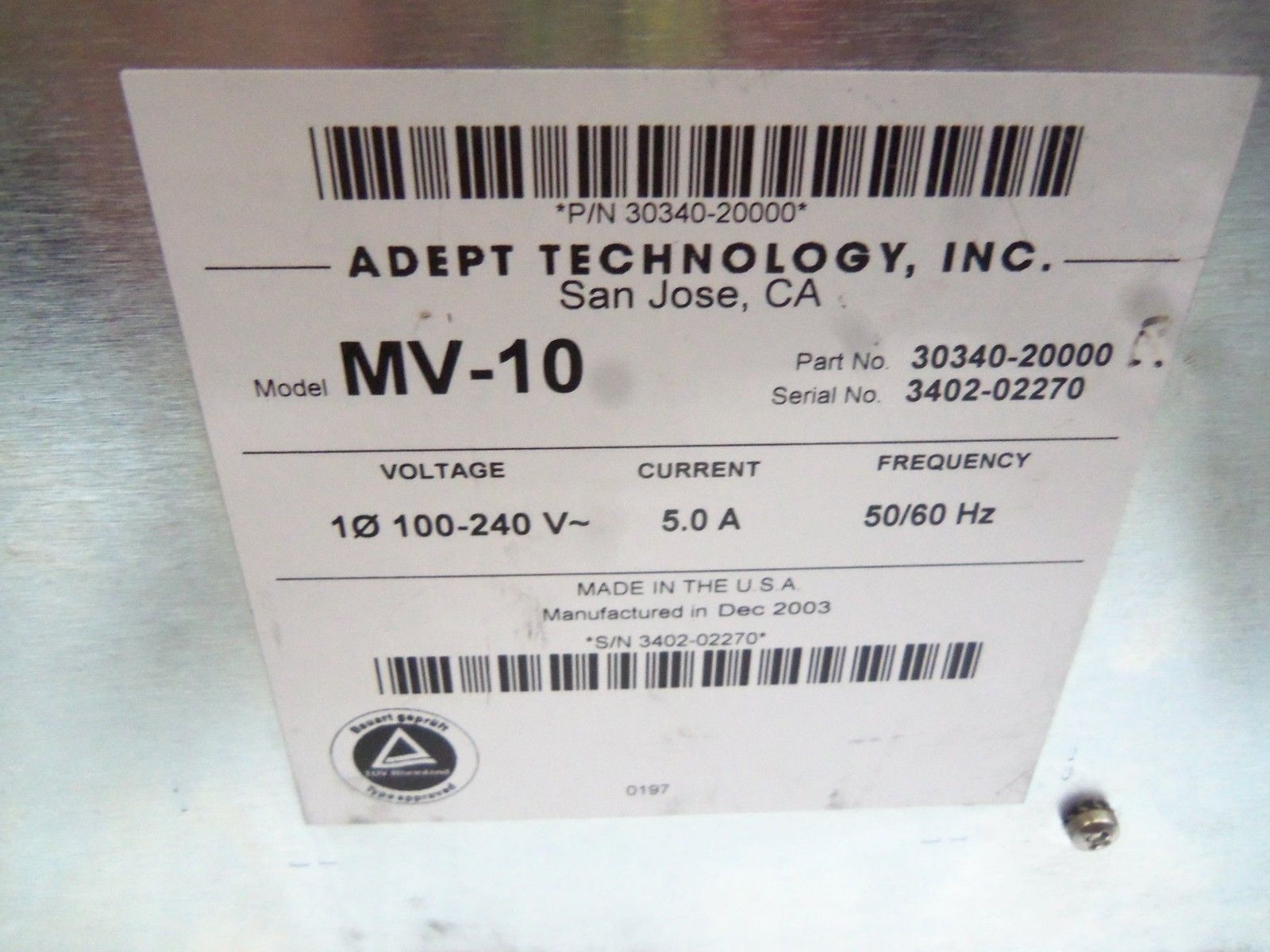 ADEPT TECHNOLOGIES MV-10 POWER SUPPLY RACK UNMP