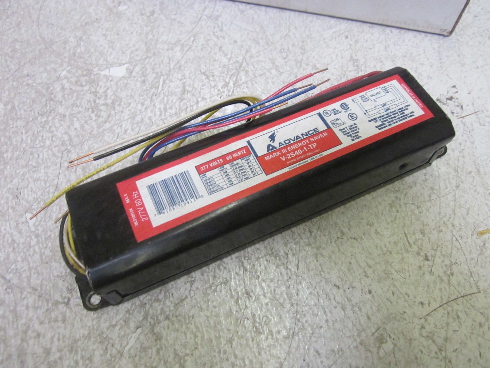 ADVANCE RAPID START BALLAST V2S40TP 277V UNMP