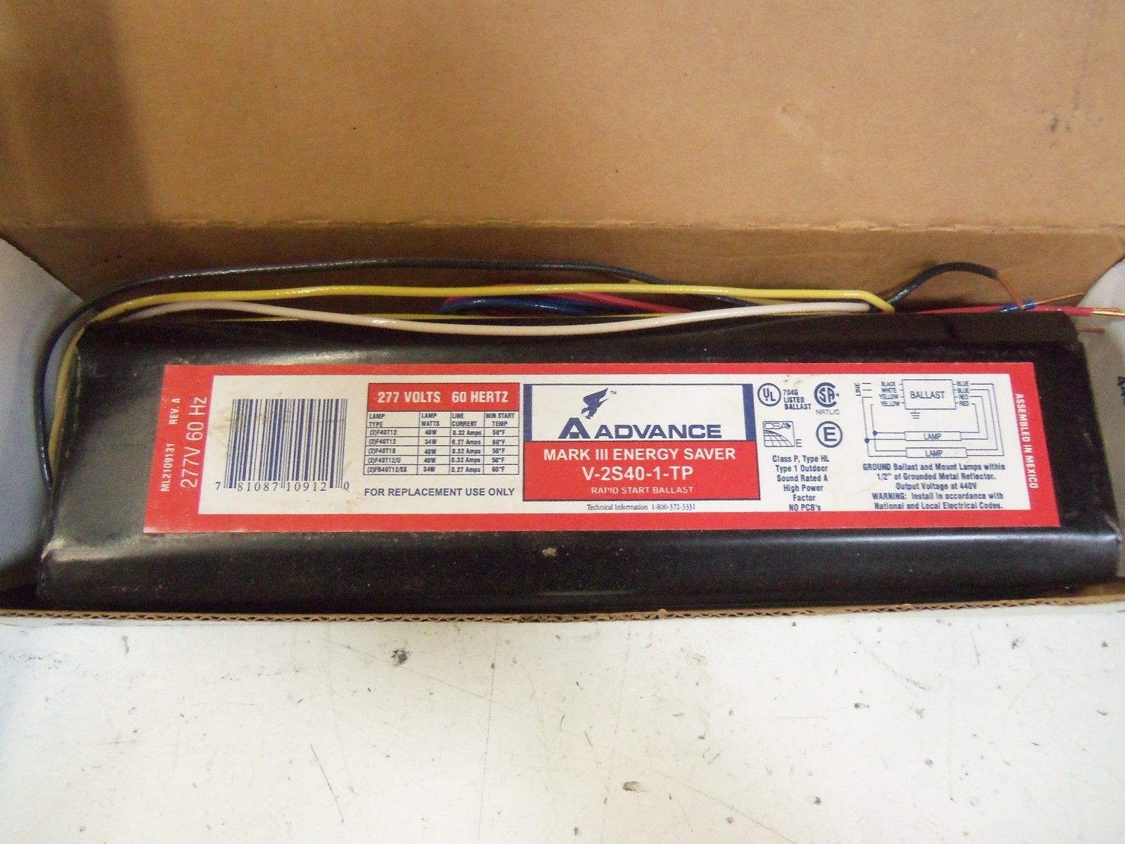 ADVANCE MARK III ENERGY SAVER V-2S40-1-TP RAPID START BALLAST  NSMP