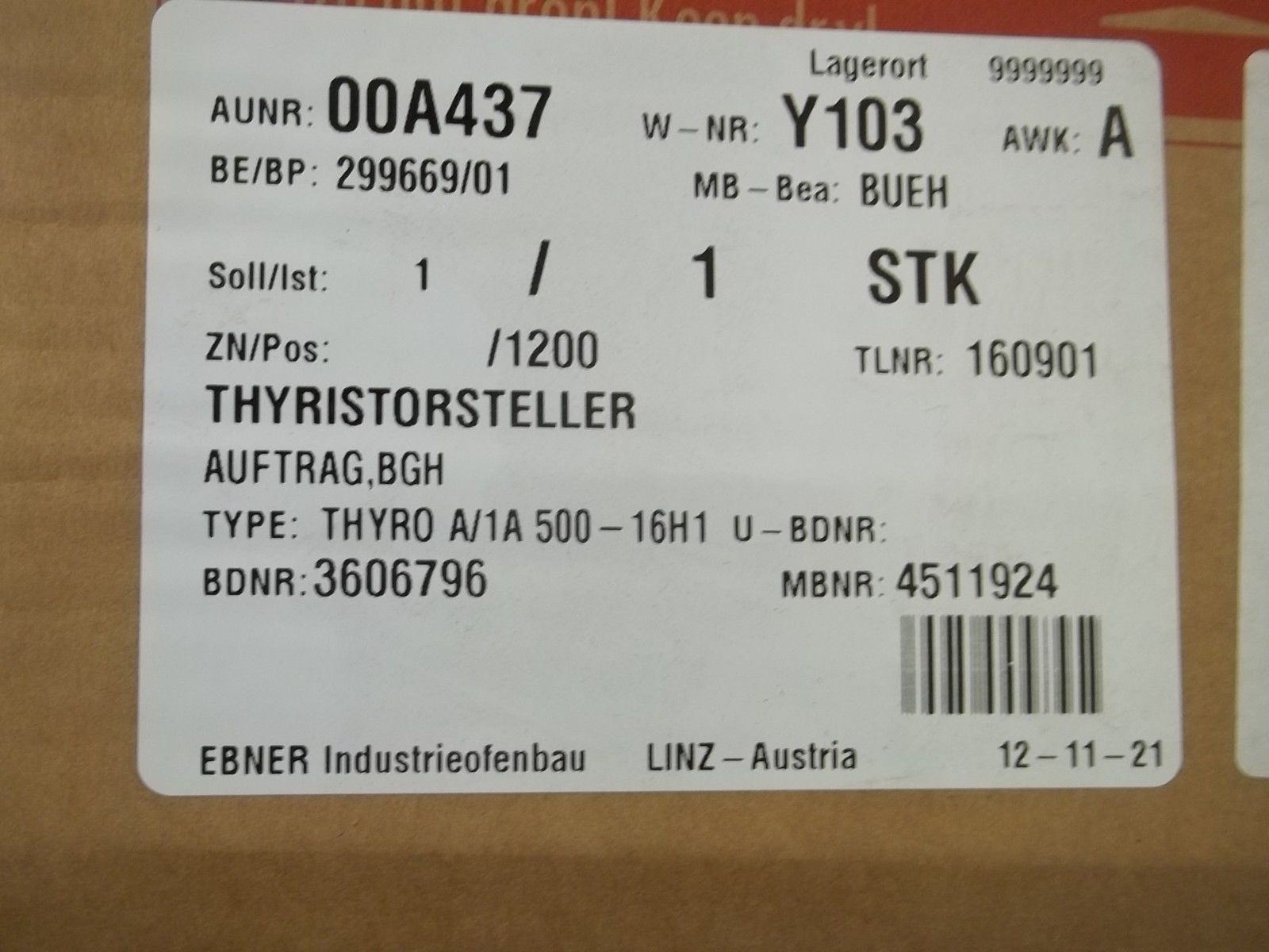 AEG THYRO-A1A500-16H1  UNIVERSAL THYRISTOR POWER CONTROLLER NSMP