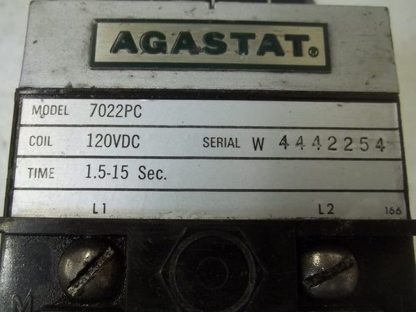AGASTAT 7022PC TIMING DELAY 120VDC 1.5-15 SEC. (AS PICTURED)UNMP