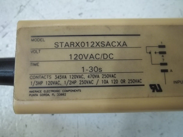 AGASTAT STARX012XSACXA ON DELAY TIMER 1-30S 120VAC/DC UNMP