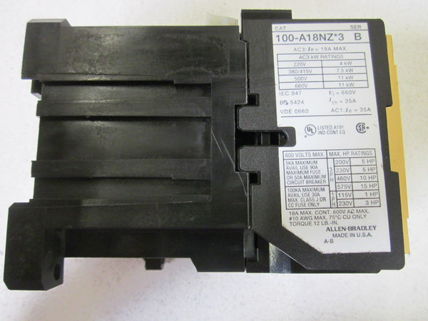ALLEN BRADLEY 100-A18NZJ3 SER. B CONTACTOR 24VDC NSNP