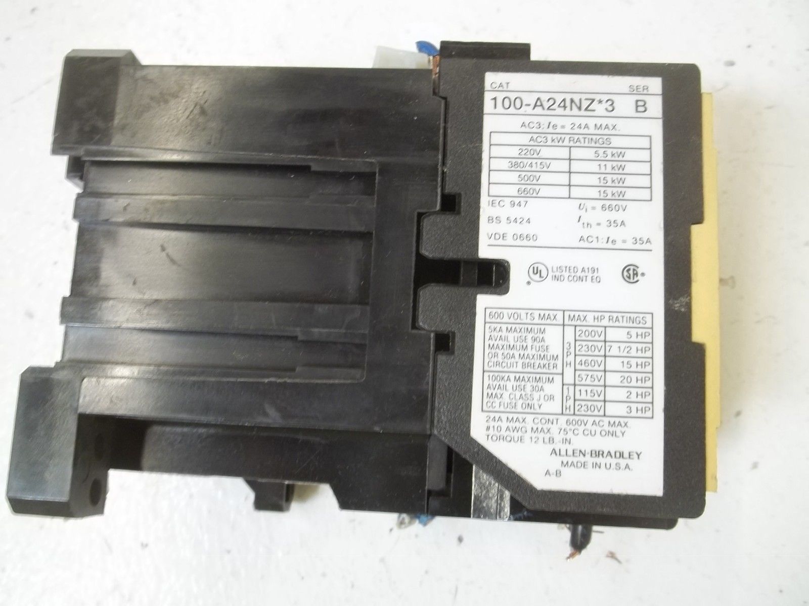 ALLEN BRADLEY 100-A24NZ243 SER. B CONTACTOR 24VDC UNMP