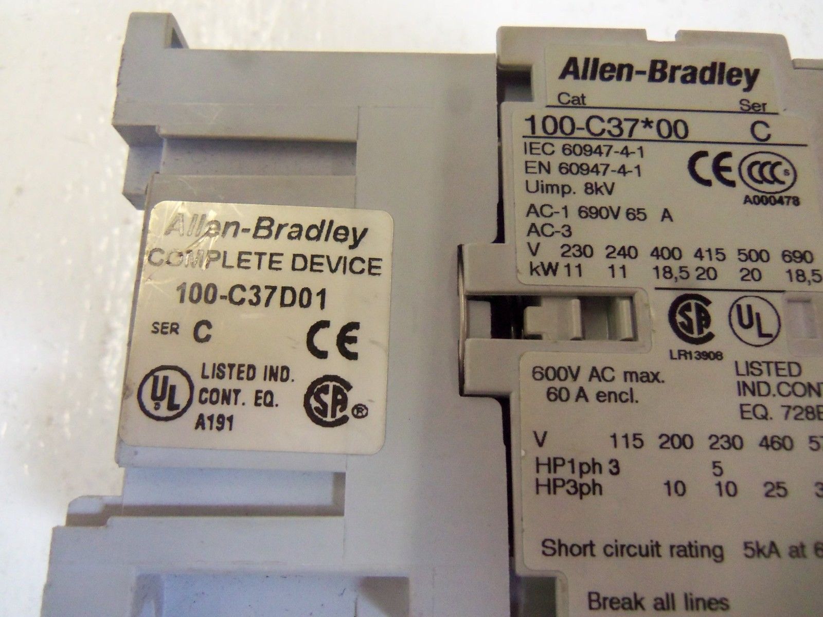 ALLEN BRADLEY 100-C37D01 SER. C CONTACTOR 110/120V UNMP