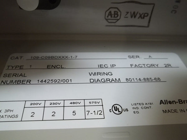 ALLEN BRADLEY 109-C09BDXXX1-7 SER. A STARTER NSMP