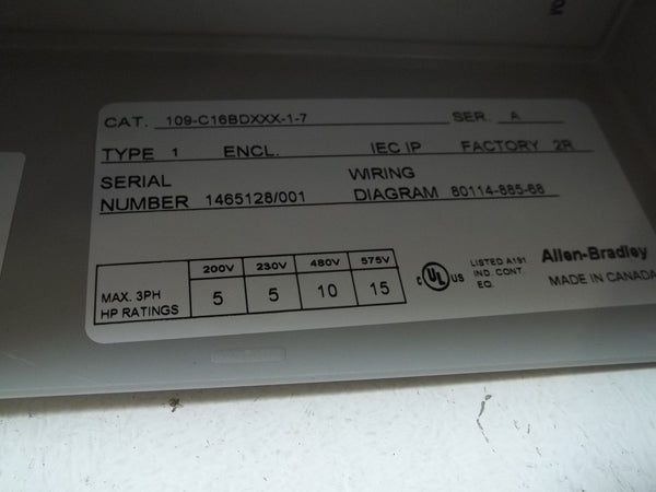 ALLEN BRADLEY 109-C16BDXXX1-7 SER. A STARTER NSMP