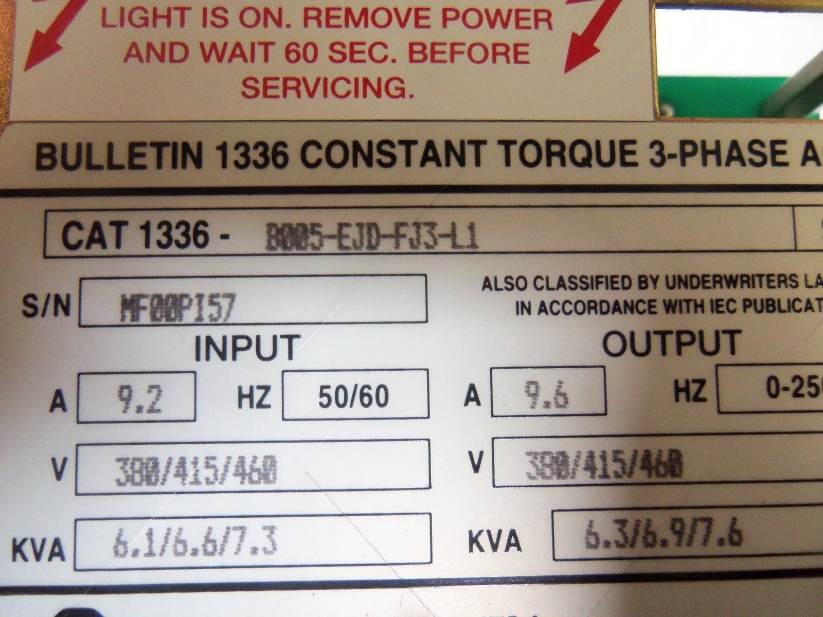 ALLEN BRADLEY 1336-B005-EJD-FJ3-L1 SER. A AC DRIVE NSNP