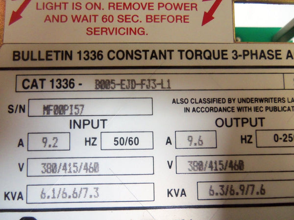 ALLEN BRADLEY 1336-B005-EJD-FJ3-L1 SER. A AC DRIVE NSNP
