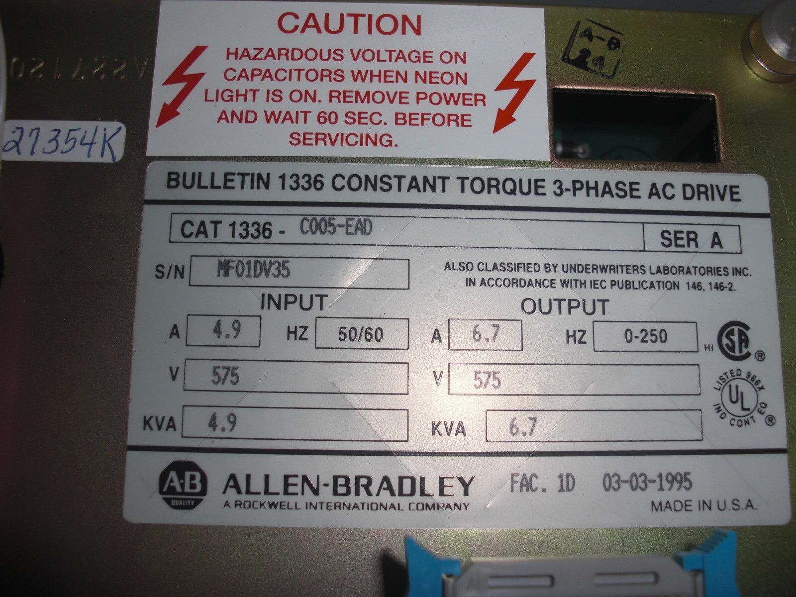 ALLEN BRADLEY 1336-C005-EAD SER. A AC DRIVE UNMP
