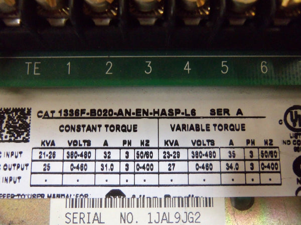 ALLEN BRADLEY 1336F-B020-AN-EN-HASP-L6 SER. A AC DRIVE (AS PICTURED) UNMP