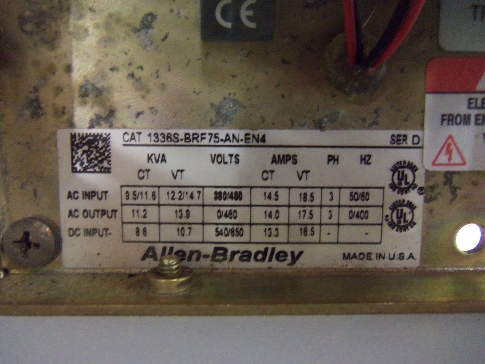 ALLEN BRADLEY 1336S-BRF75-AN-EN4 SERIES D DRIVE UNMP