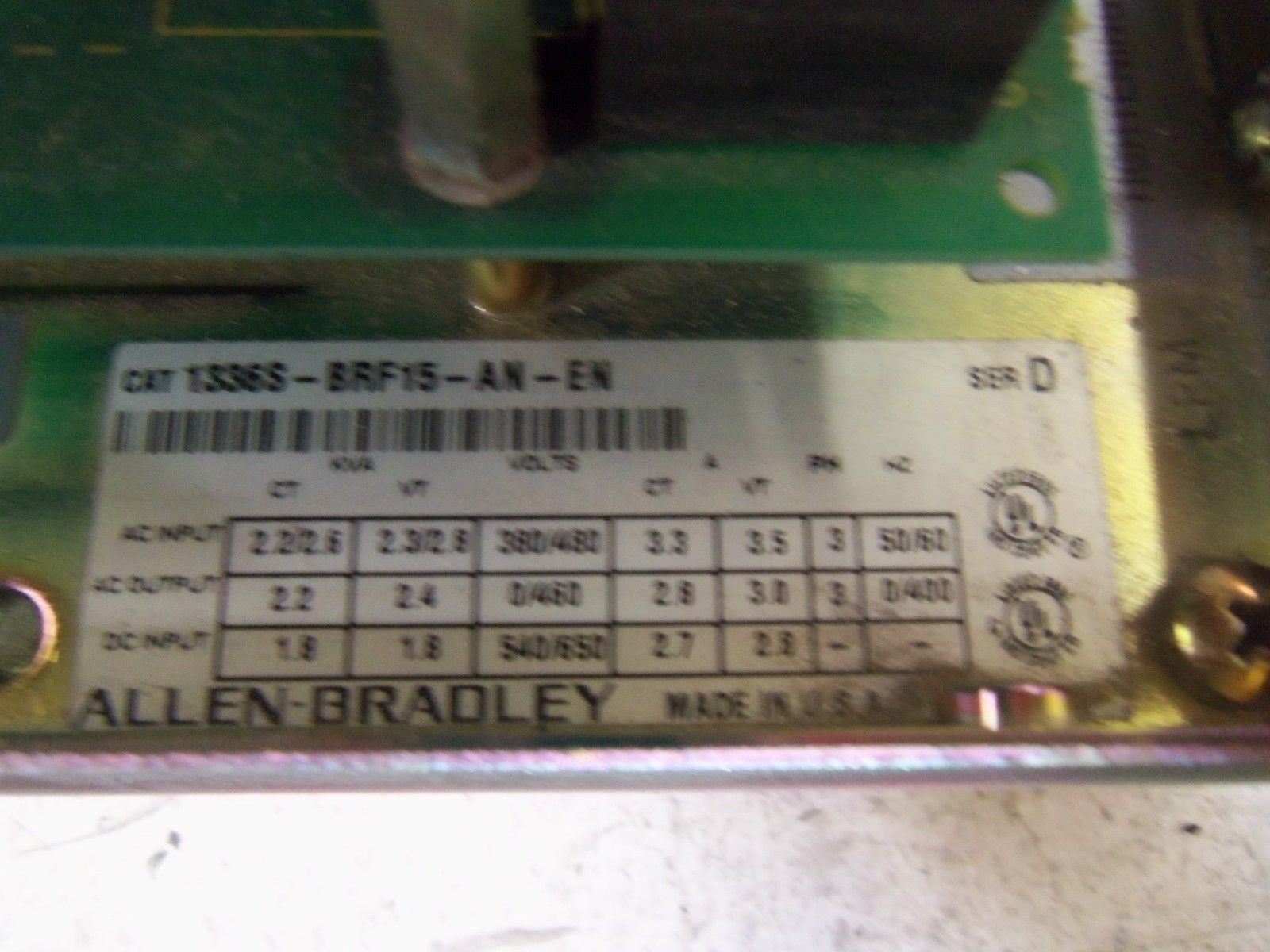 ALLEN BRADLEY 1336S-BRF15-AN-EN SER. D AC DRIVE NSMP