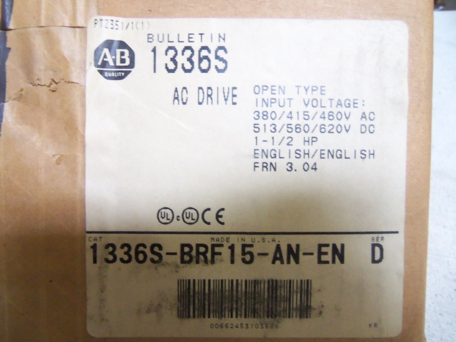 ALLEN BRADLEY 1336S-BRF15-AN-EN SER. D AC DRIVE NSMP