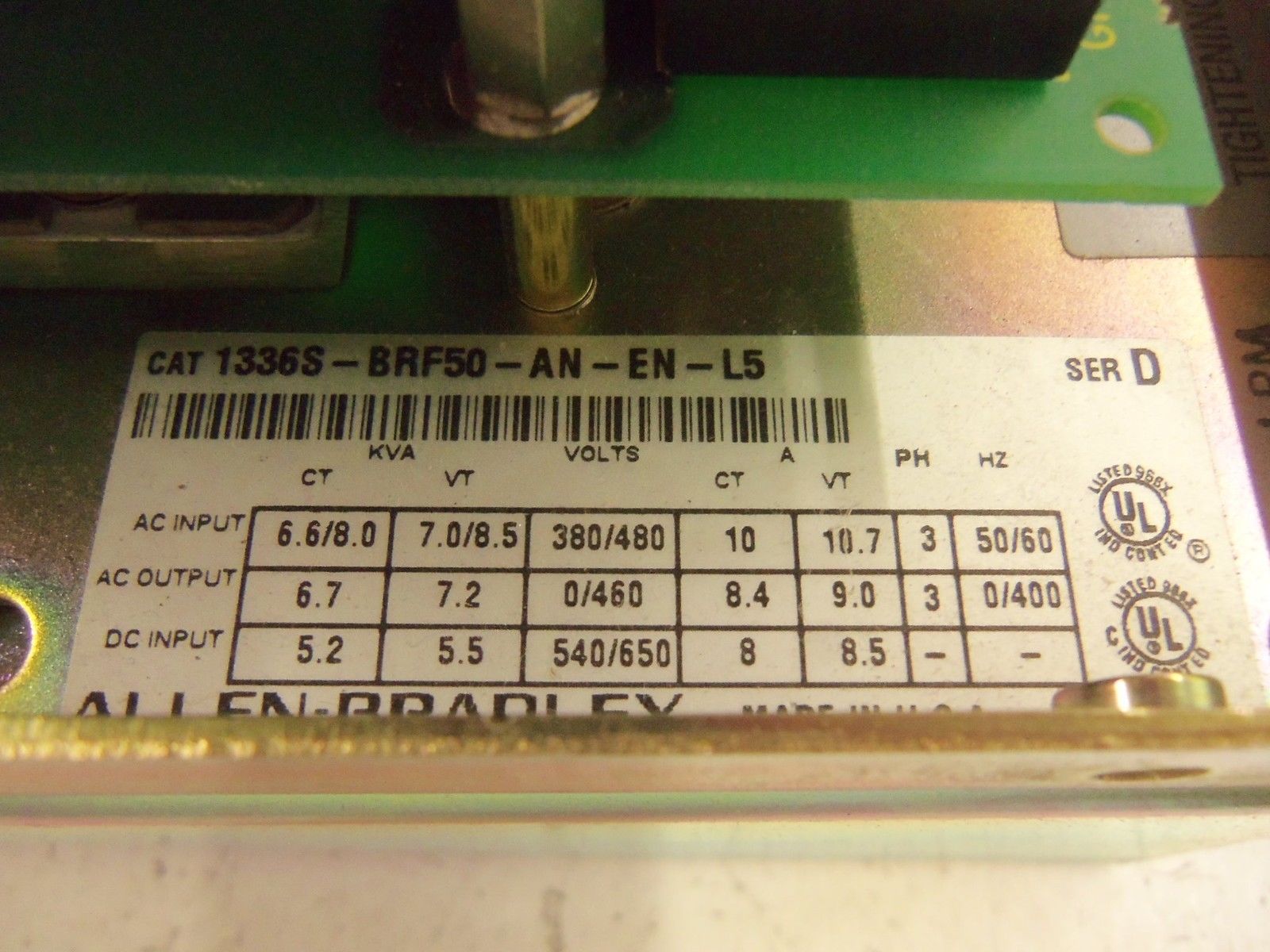 ALLEN BRADLEY 1336S-BRF50-AN-EN-L5 SERIES D AC DRIVE UNMP