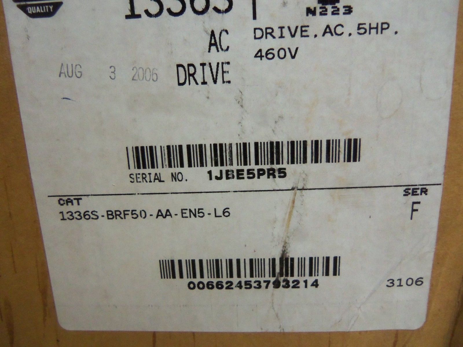 ALLEN BRADLEY 1336S-BRF50-AA-EN5-L6 SERIES F DRIVE NSMP