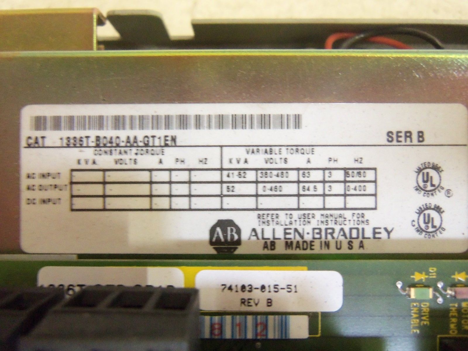 ALLEN BRADLEY 1336T-B040-AA-GT1EN SERIES B AC DRIVE (AS PICTURED) UNMP
