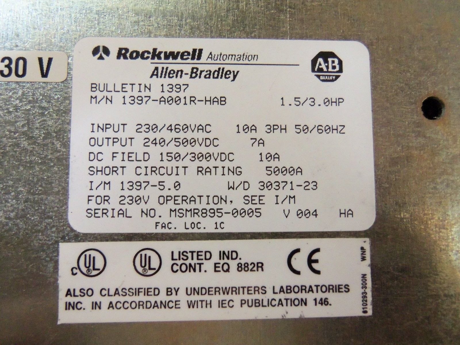 ALLEN BRADLEY 1397-A001R-HAB DC DRIVE UNMP
