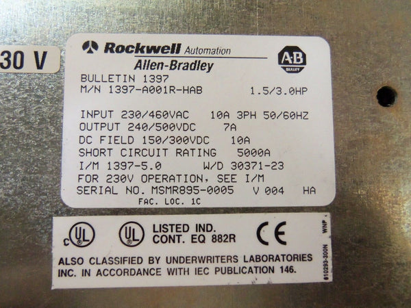 ALLEN BRADLEY 1397-A001R-HAB DC DRIVE UNMP
