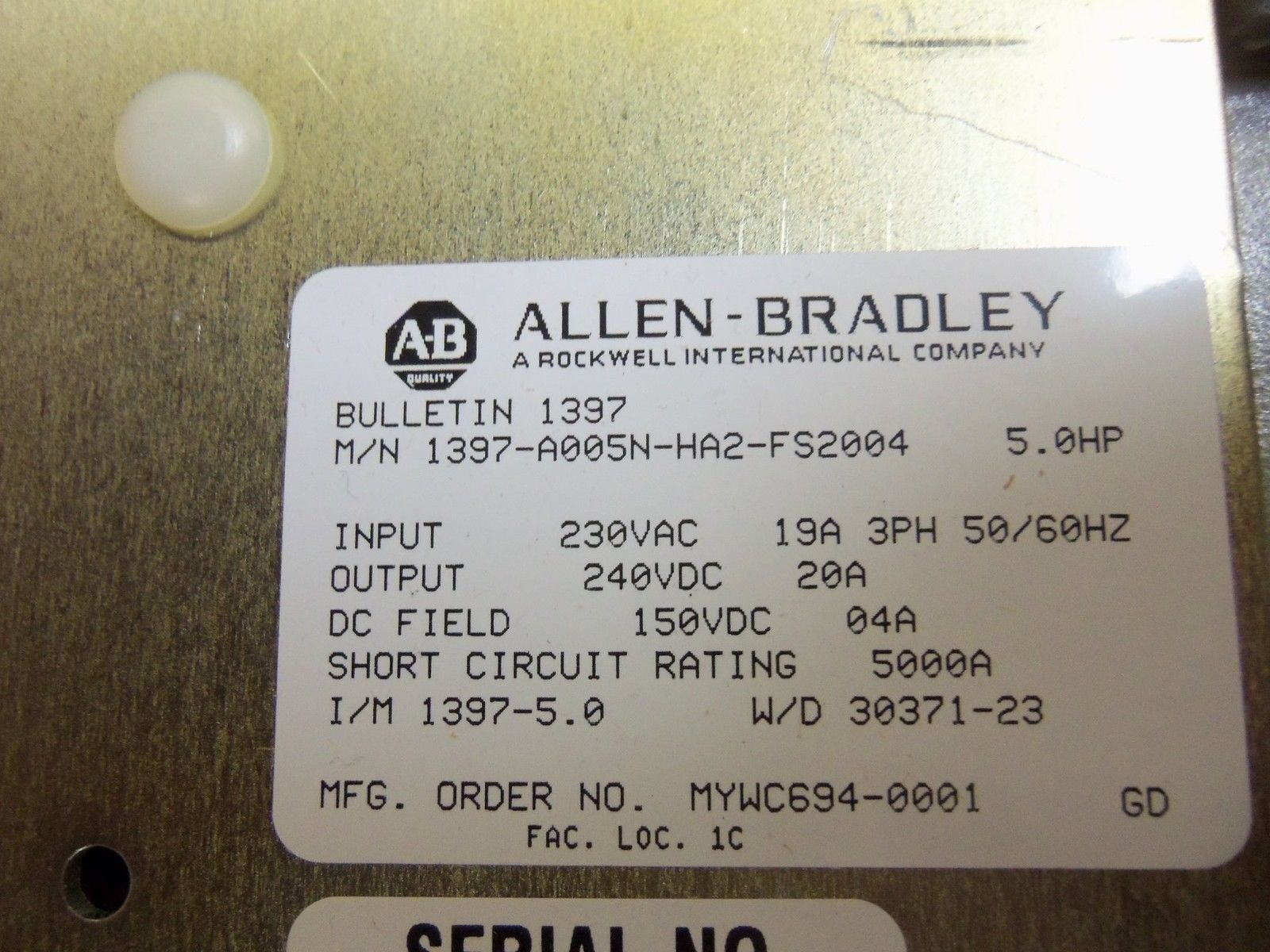 ALLEN BRADLEY 1397-A005N-HA2-FS2004 DRIVE UNMP