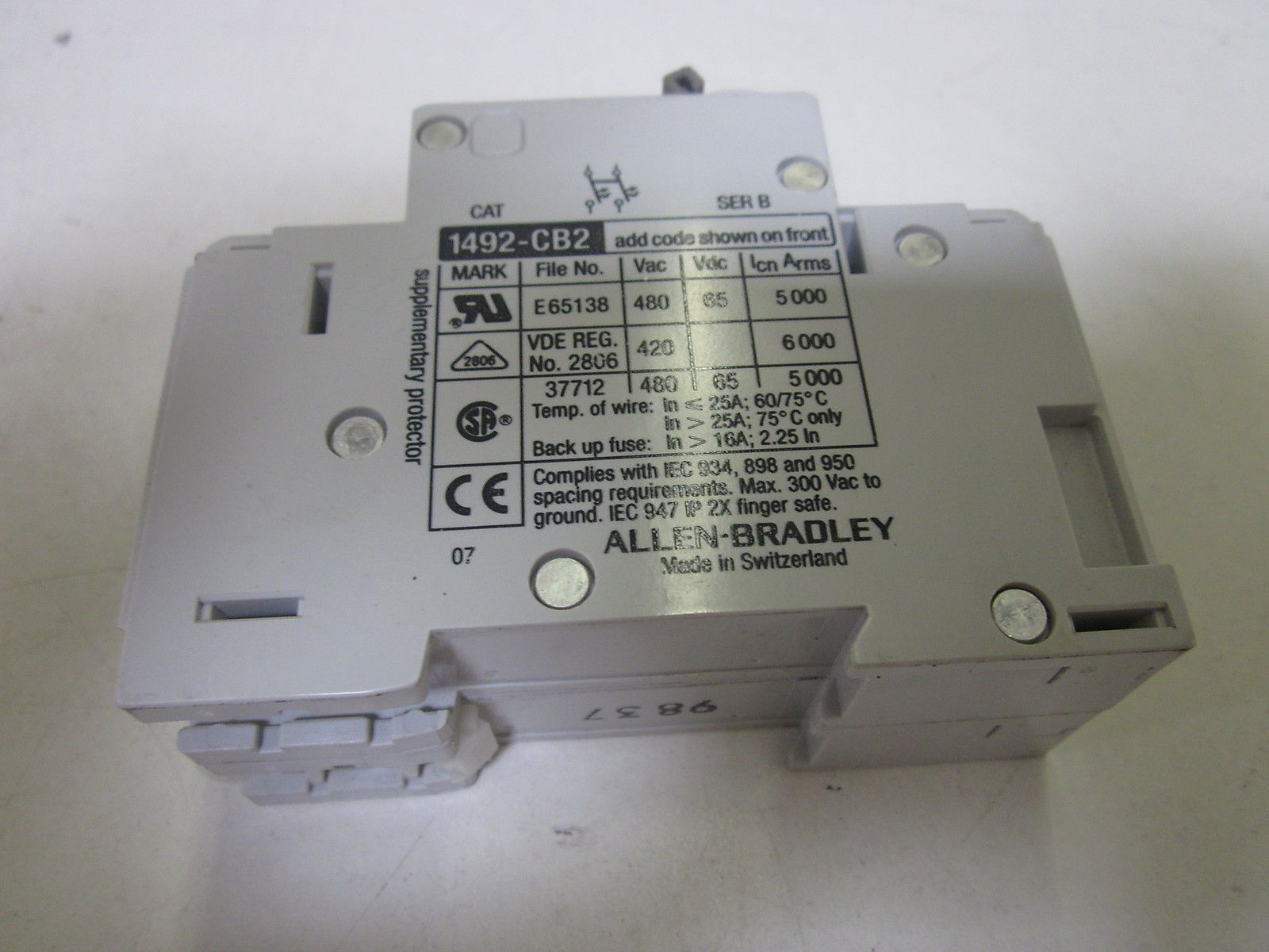 ALLEN BRADLEY 1492-CB2H100 SER. B CIRCUIT BREAKER 10A NSNP