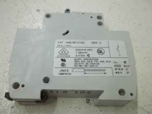 ALLEN BRADLEY 1492-SP1C100 SER. C CIRCUIT BREAKER 10A UNMP