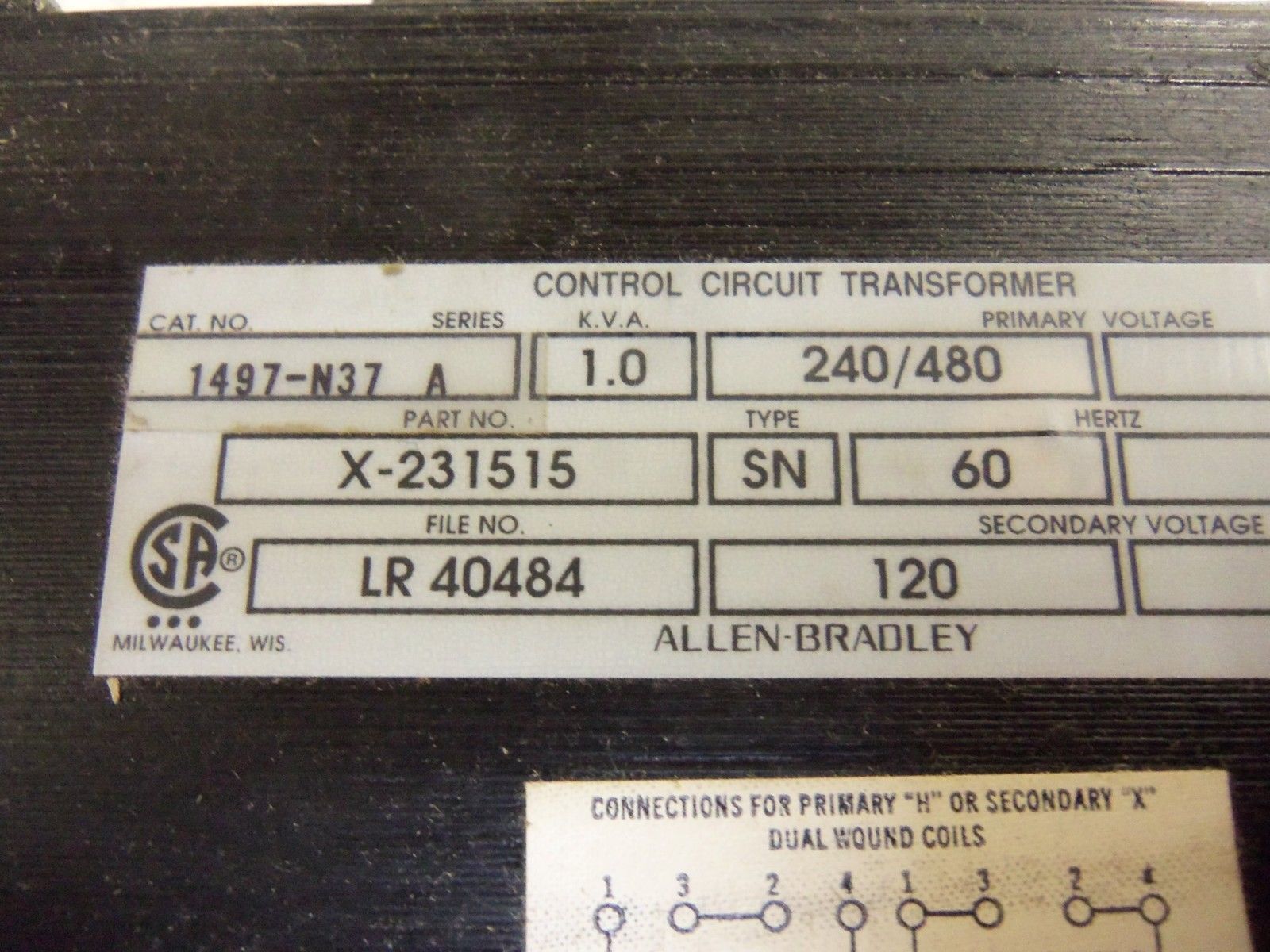 ALLEN BRADLEY 1497-N37 SERIES A TRANSFORMER NSMP