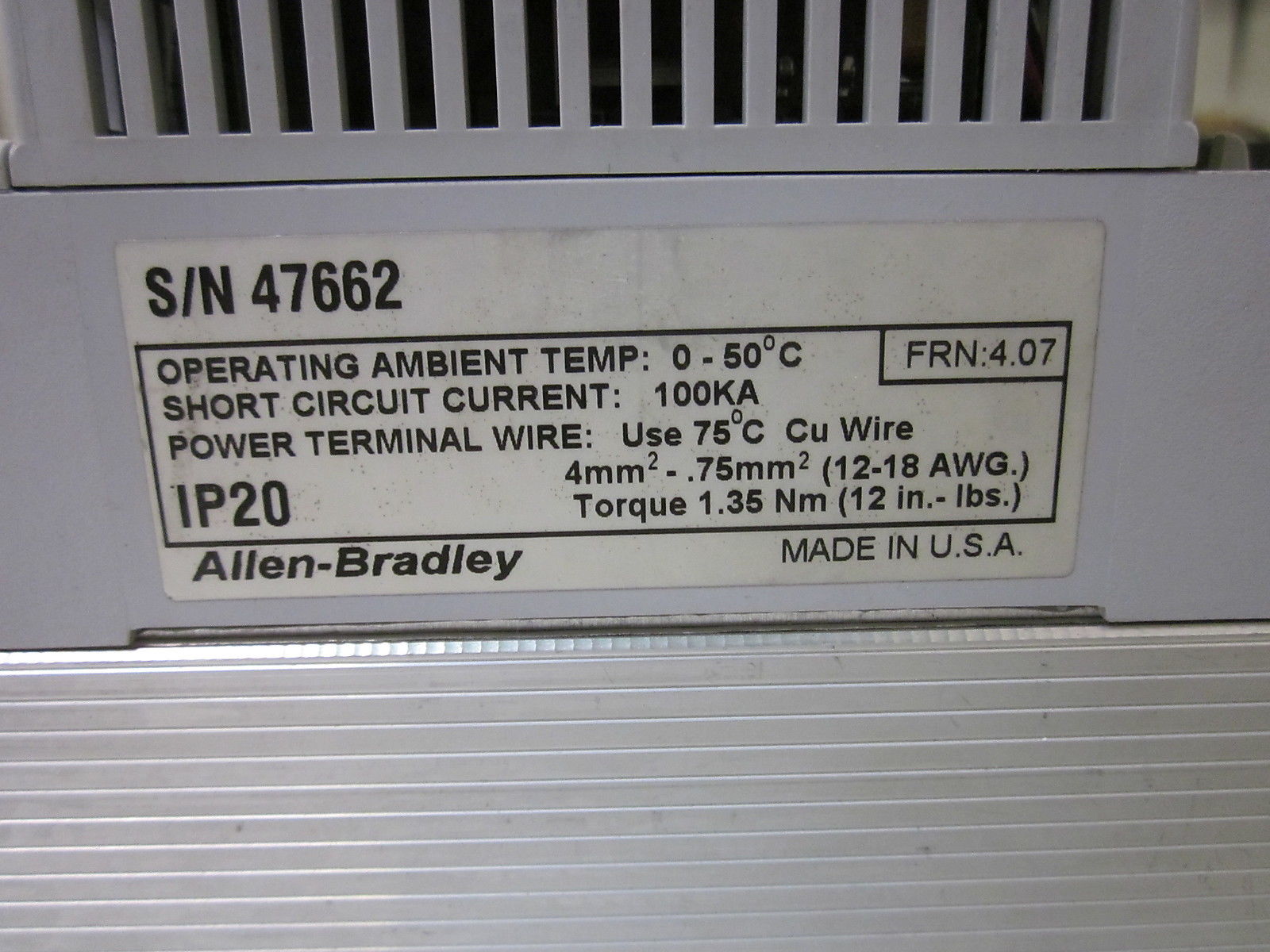 ALLEN BRADLEY 160-BA04NPS1 SER. A F/W 4.07 SPEED CONTROLLER (NO KEYPAD) UNMP