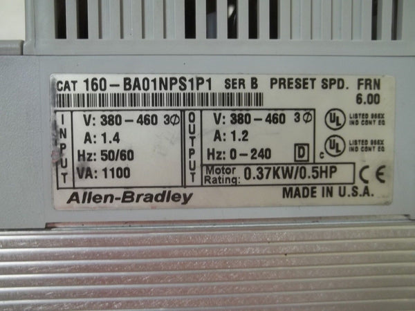 ALLEN BRADLEY 160-BA01NPS1P1 SER. B F/W 6.00 SPEED CONTROLLER UNMP