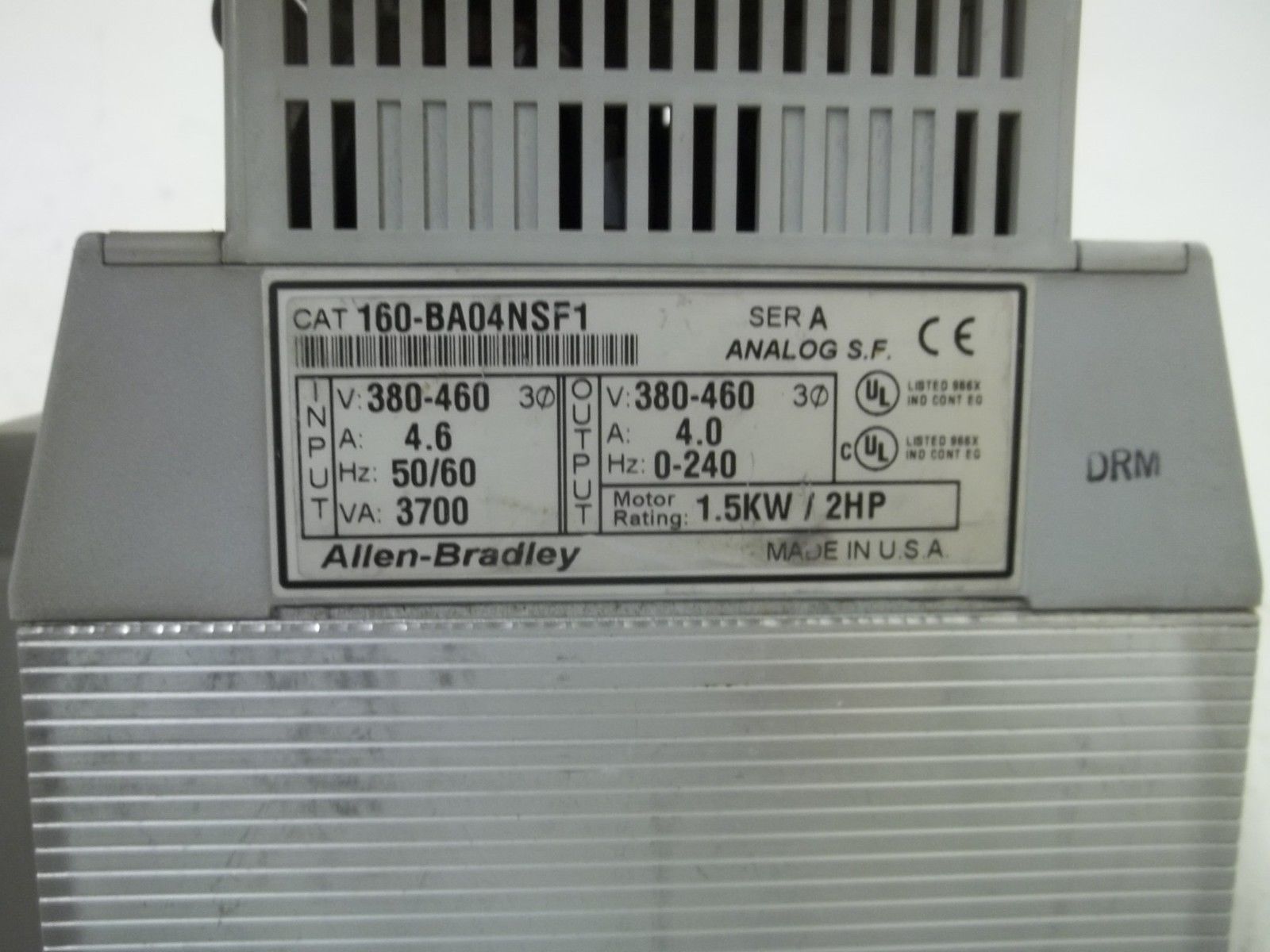 ALLEN BRADLEY 160-BA04NSF1 SER. A F/W 4.07 SPEED CONTROLLER (NO KEYPAD) UNMP