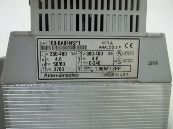 ALLEN BRADLEY 160-BA04NSF1 SER. A F/W 4.07 SPEED CONTROLLER (NO KEYPAD) UNMP