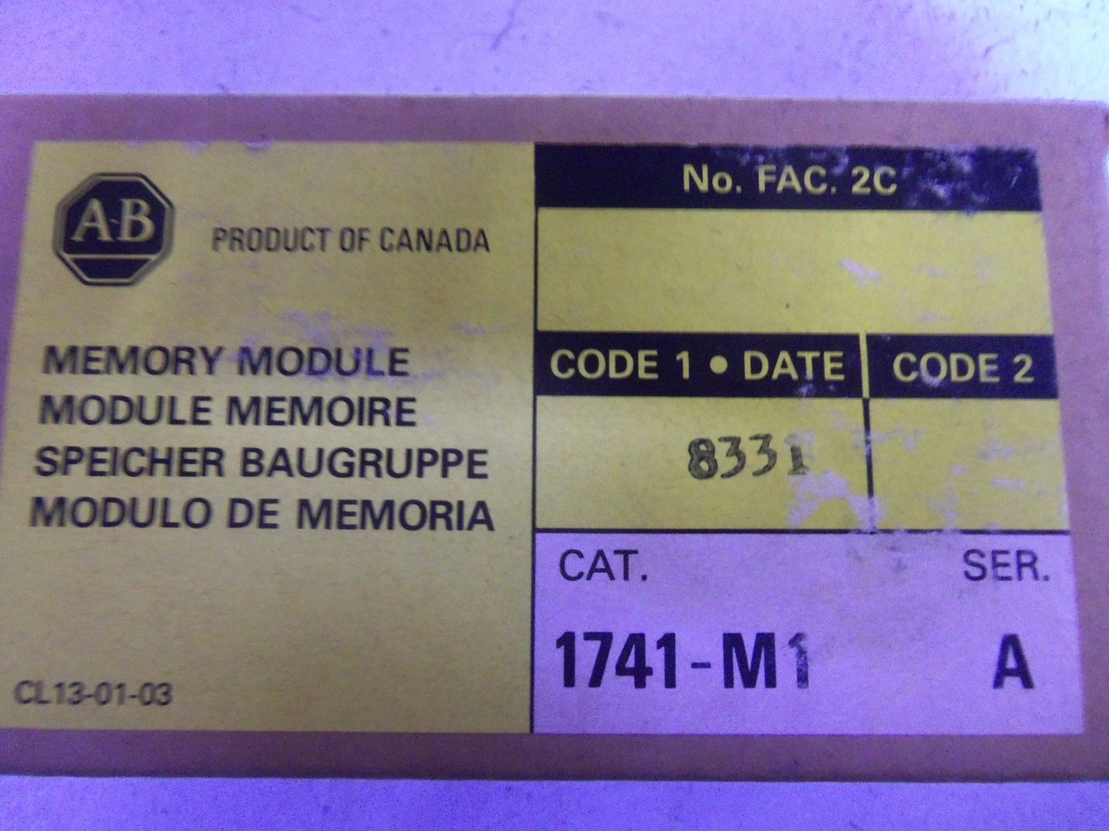ALLEN BRADLEY 1741-M1 SERIES A MEMORY CARD NSMP