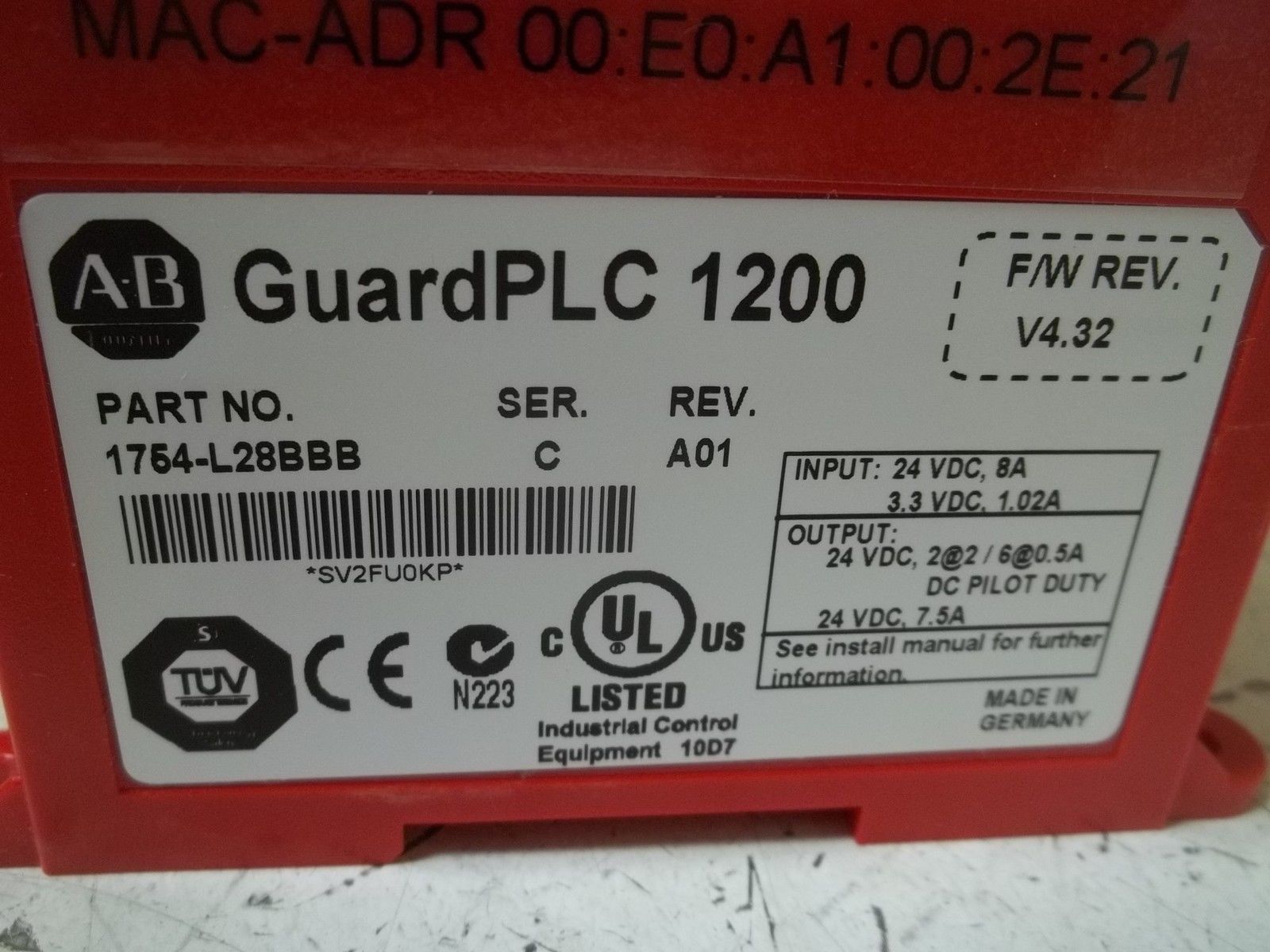 ALLEN BRADLEY 1754-L28BBB SER.C GUARD PLC 1200 NSMP