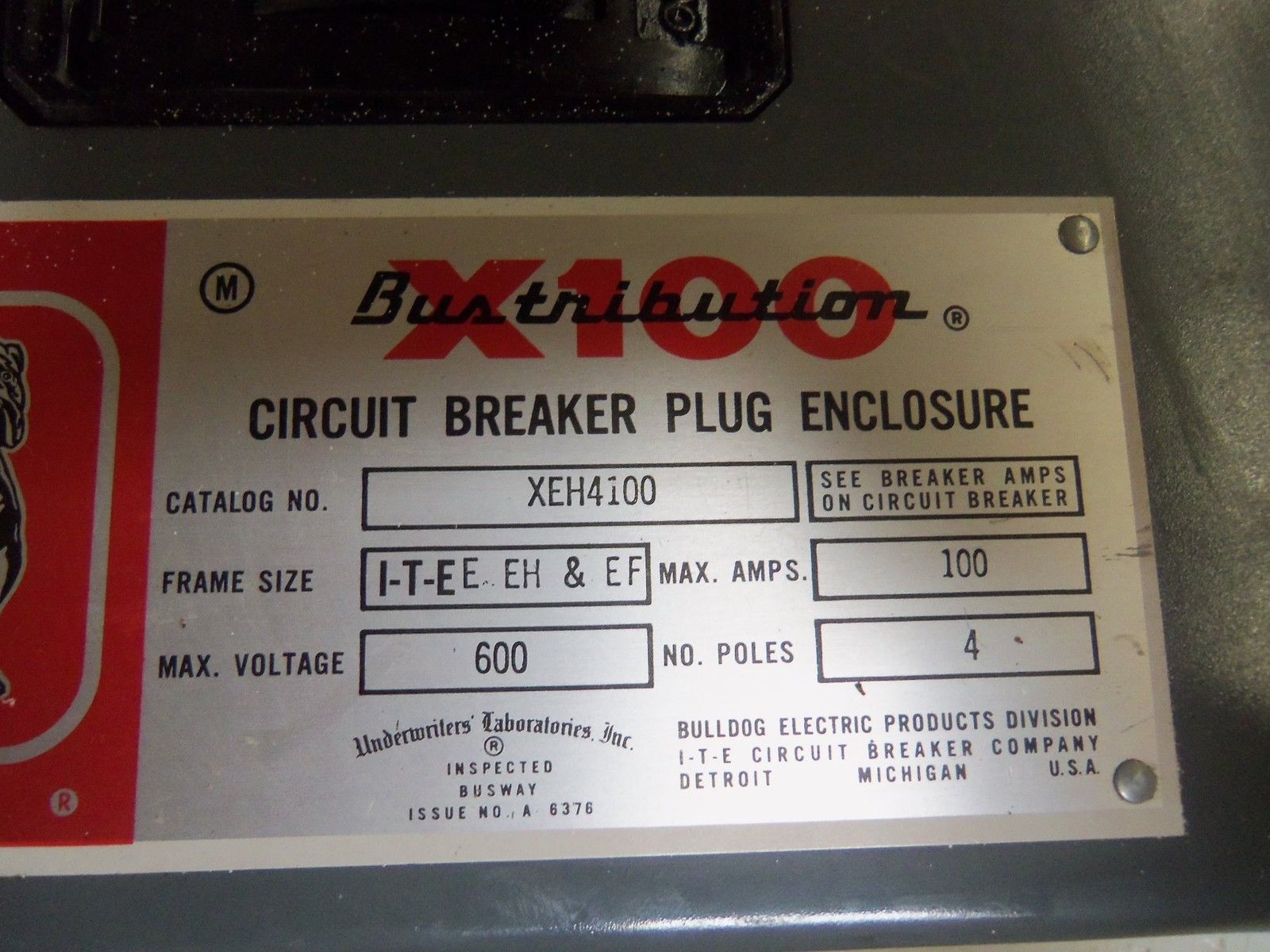 BULLDOG XEH4100 CIRCUIT BREAKER UNMP