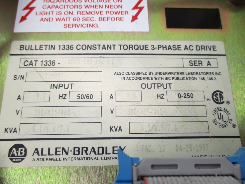 ALLEN BRADLEY 1336-B005-EAD-FA2-L1 SER. A 380/415/460V 9.6A UNMP