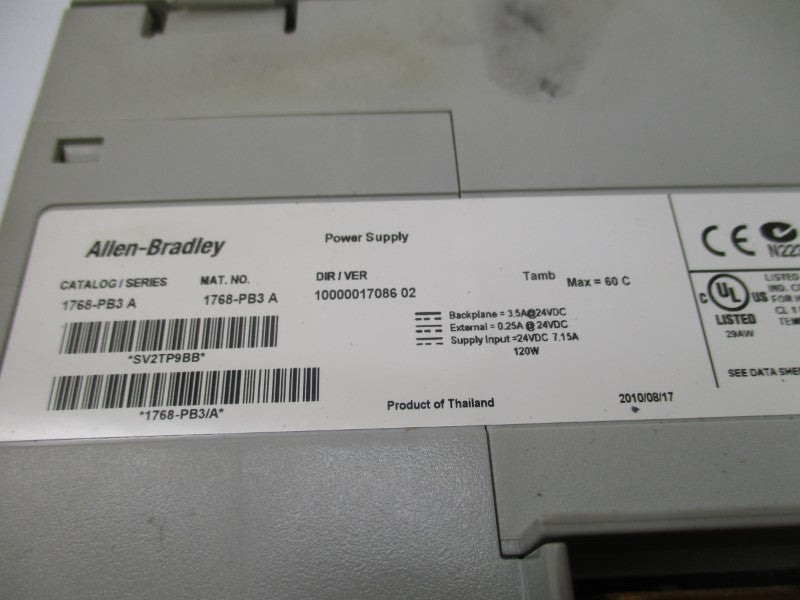 ALLEN BRADLEY 1768-PB3 SER. A 24VDC 7.15A UNMP