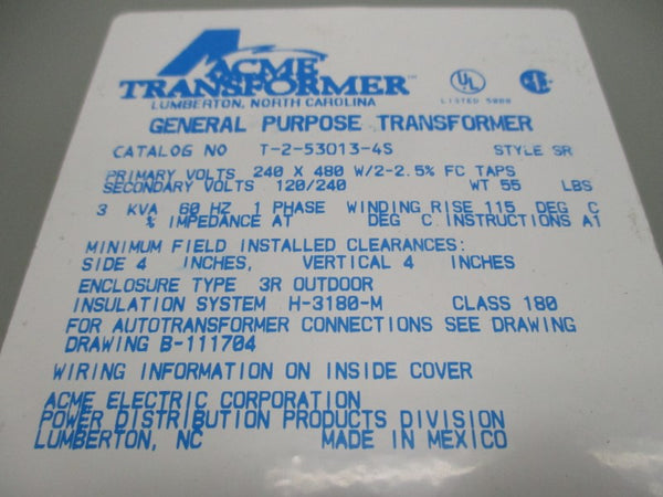 ACME TRANSFORMER T-2-53013-4S 240/480V NSMP