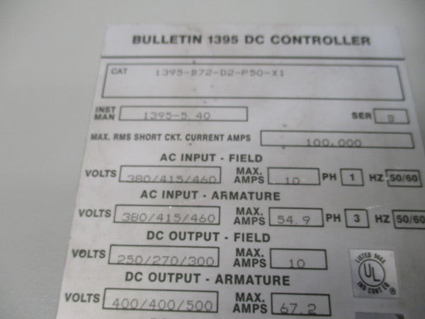 ALLEN BRADLEY 1395-B72-D2-P50-X1 SER. B 380/415/460V 54.9A UNMP