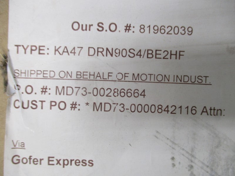 SEW-EURODRIVE KA47DRN90S4/BE2HF 230/460V 4.60/2.30A NSMP