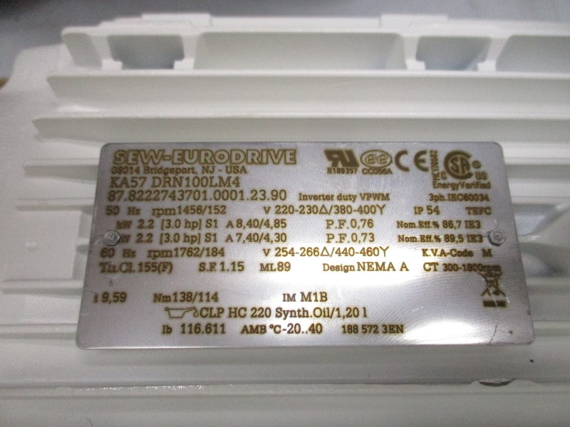 SEW-EURODRIVE KA57DRN100LM4 254-266/440-460V 7.40/4.30A NSNP