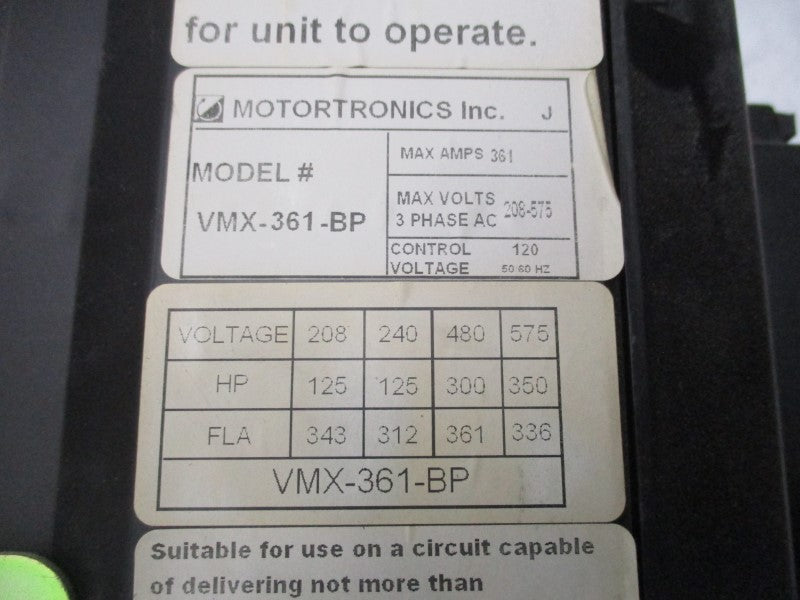 MOTORTRONICS VMX-361-BP 208-575V 361A UNMP