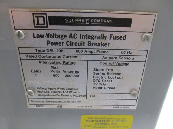 SQUARE D DSL-206 600V 800A (AS PICTURED) NSNP