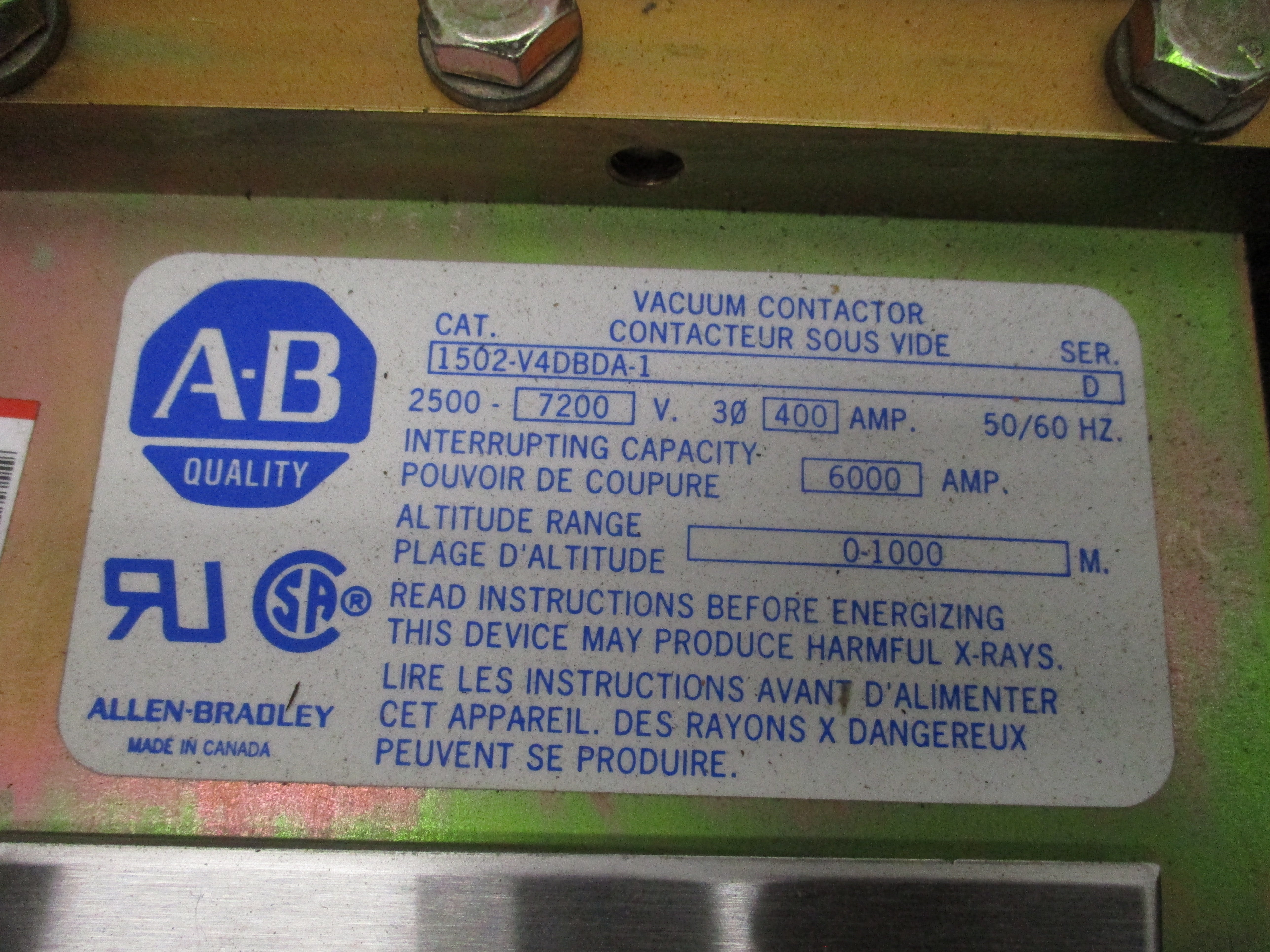 ALLEN BRADLEY 1502-V4DBDA-1 SER. D 2500-7200V 400A NSMP