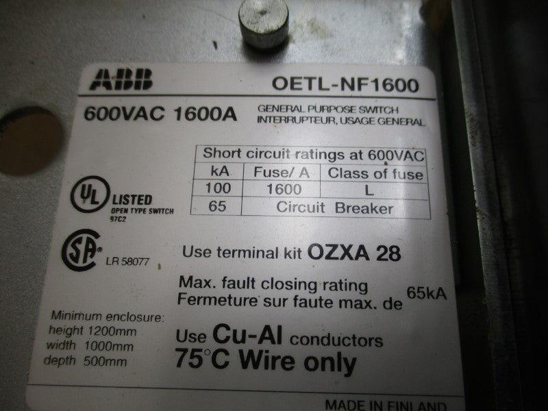 ABB OETL-NF1600AHAB 600VAC 1600A NSMP