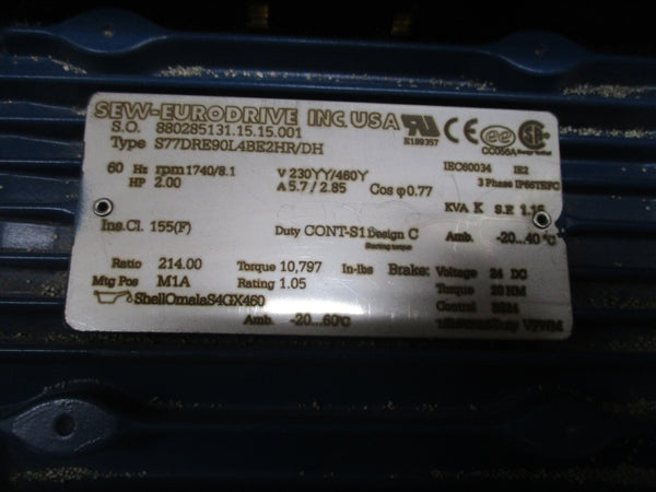 SEW-EURODRIVE S77DRE90L4BE2HR/DH 230/460V 5.7/2.85A NSMP