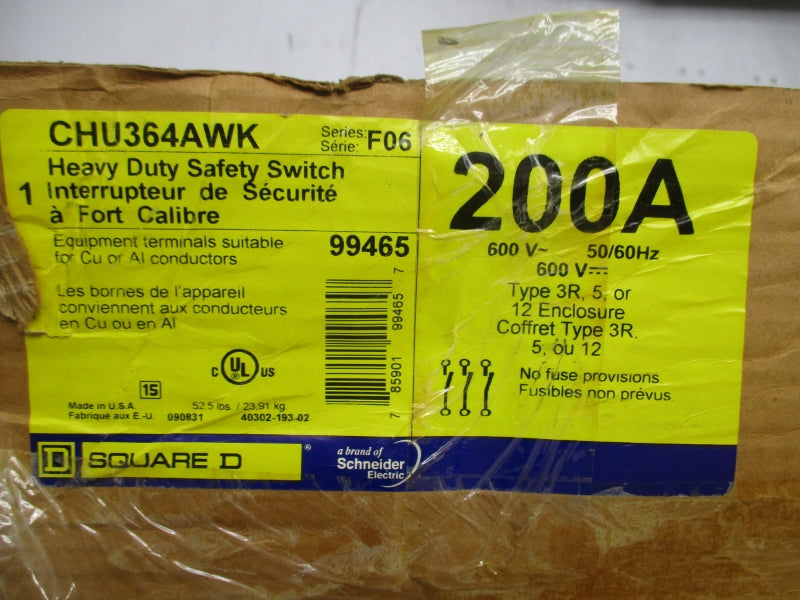SQUARE D CHU364AWK SER. F06 600V 200A NSMP